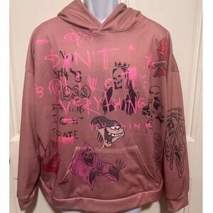 Graffiti Print Pullover Unisex Long Sleeved Hoodie with Kangaroo Pocket! Sz 2XL